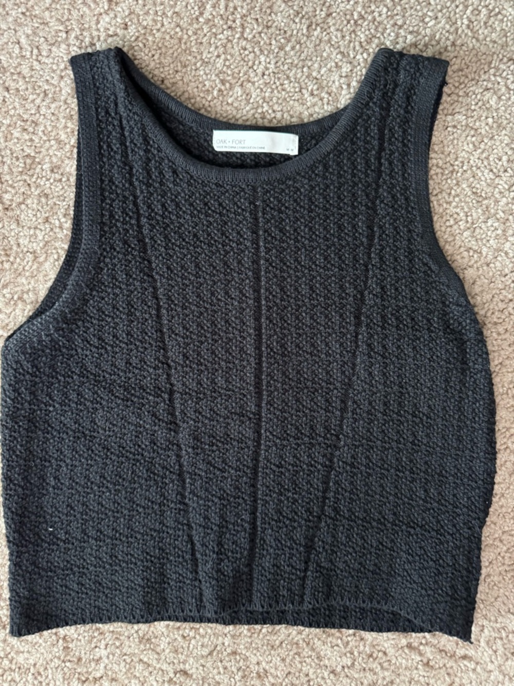 OAK + FORT Black Textured Crop Tank